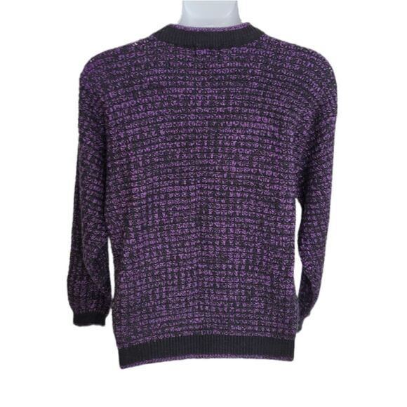 VINTAGE 80s purple oversized crew neck acrylic knit sweater unisex L - Picture 2 of 6